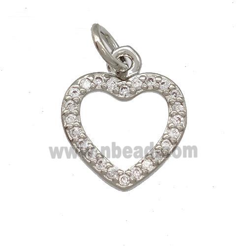 Copper Heart Pendant Pave Zirconia Platinum Plated