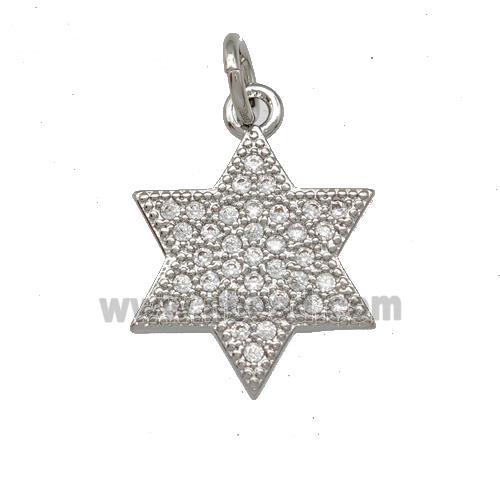 Copper David Star Pendant Pave Zirconia Platinum Plated