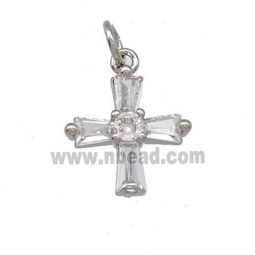 Copper Cross Pendant Pave Zirconia Platinum Plated