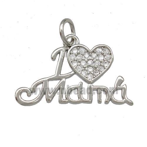 Copper Heart Mama Pendant Pave Zirconia Platinum Plated