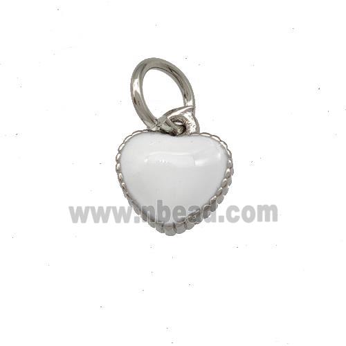 Copper Heart Pendant White Enamel Platinum Plated