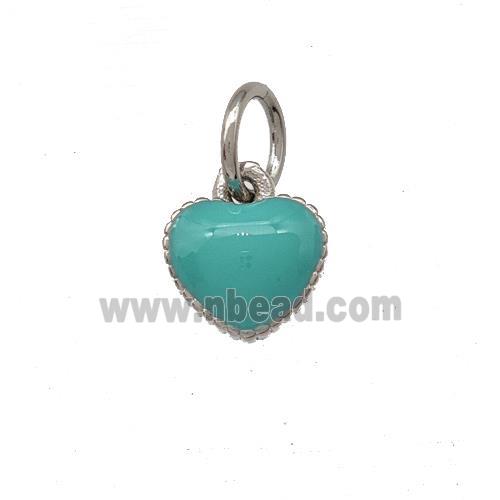 Copper Heart Pendant Green Enamel Platinum Plated