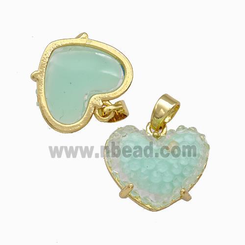 Green Resin Heart Pendant Gold Plated