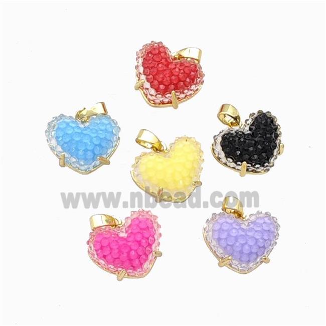 Resin Heart Pendant Gold Plated Mixed