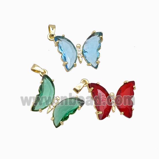 Chinese Crystal Glass Butterfly Pendant Gold Plated Mixed