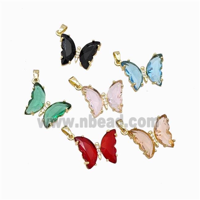 Chinese Crystal Glass Butterfly Pendant Gold Plated Mixed