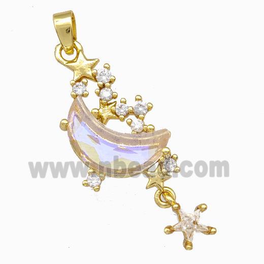 Copper Pendant Pave Zirconia Crystal Glass Moon Gold Plated