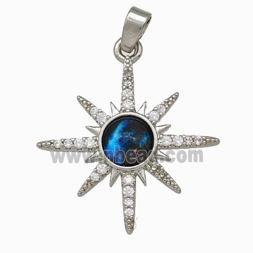 Copper Northstar Pendant Pave Zirconia Platinum Plated