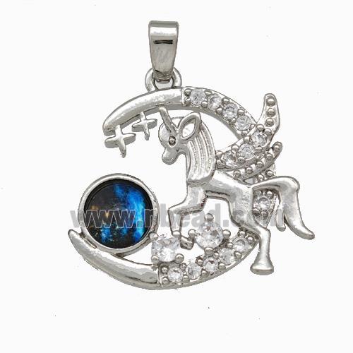 Copper Pegasus Charms Pendnat Pave Zirconia Platinum Plated