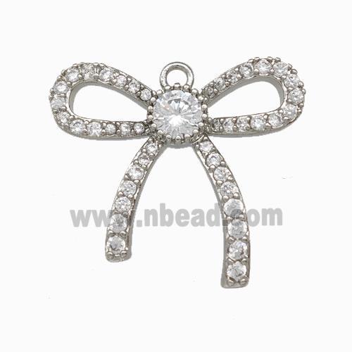 Copper Bowknot Pendant Pave Zirconia Platinum Plated