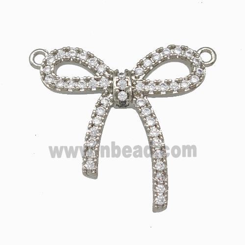 Copper Bowknot Pendant Pave Zirconia 2loops Platinum Plated