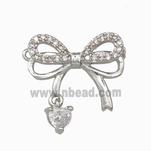 Copper Bowknot Pendant Pave Zirconia 2loops Platinum Plated