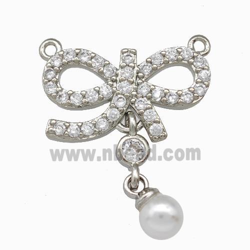 Copper Bowknot Pendant Pave Zirconia 2loops Platinum Plated