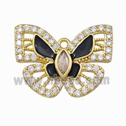 Copper Butterfly Pendant Pave Zirconia Black Enamel Gold Plated