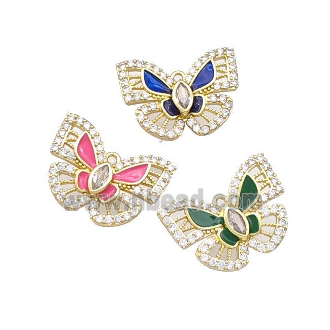 Copper Butterfly Pendant Pave Zirconia Enamel Gold Plated Mixed