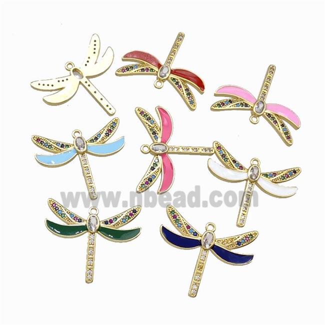 Copper Dragonfly Pendant Pave Zirconia Enamel Gold Plated Mixed