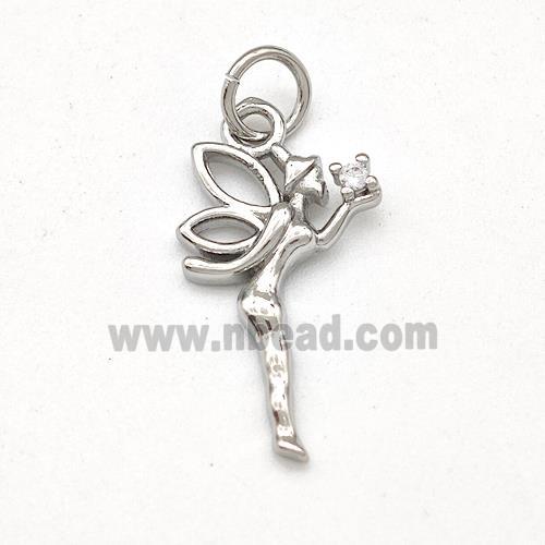 Copper Fairy Pendant Pave Zirconia Platinum Plated