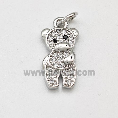 Copper Bear Pendant Micro Pave Zirconia Platinum Plated