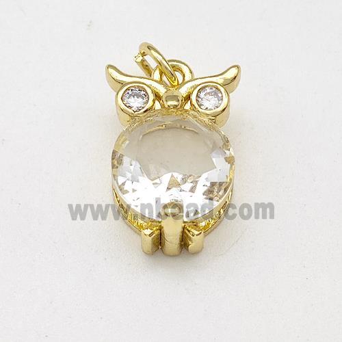 Owl Charms Copper Pendant Pave Crystal Glass Gold Plated