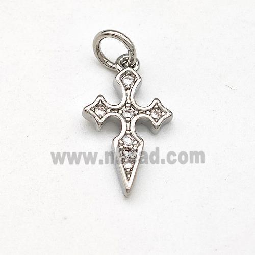 Copper Cross Pendant Micro Pave Zirconia Platinum Plated