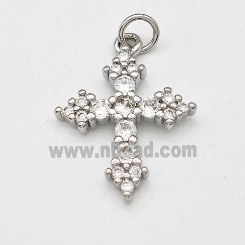 Copper Cross Pendant Micro Pave Zirconia Platinum Plated