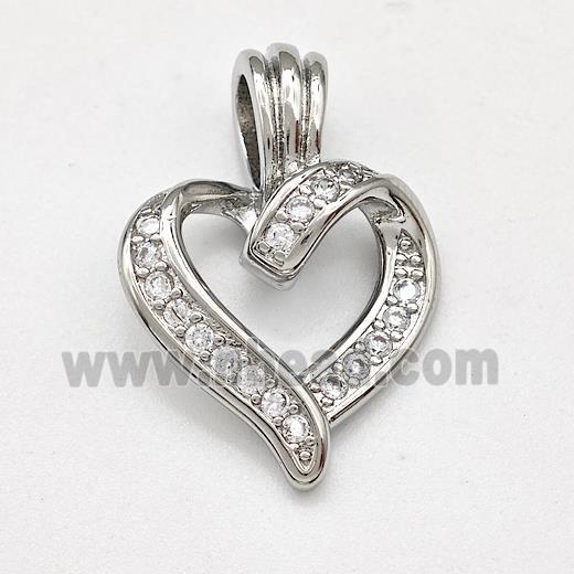 Copper Heart Pendant Micro Pave Zirconia Platinum Plated