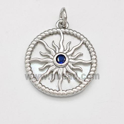 Copper Sun Pendant Pave Shell Zirconia Platinum Plated