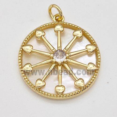 Copper Compass Pendant Pave Shell Zirconia Gold Plated