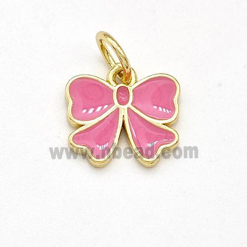 Copper Bow Pendant Pink Enamel Gold Plated