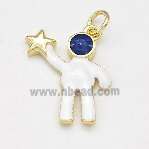 Astronaut Charms Copper Pendant White Enamel Gold Plated