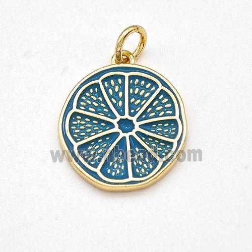 Lemon Charms Copper Fruit Pendant Blue Enamel Gold Plated