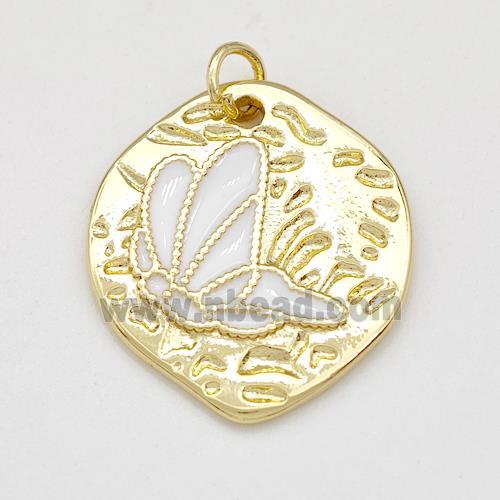 Copper Butterfly Pendant White Enamel Gold Plated