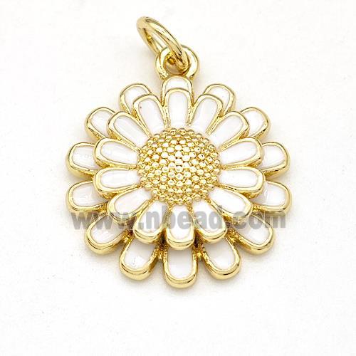 Copper Sunflower Pendant White Enamel Gold Plated