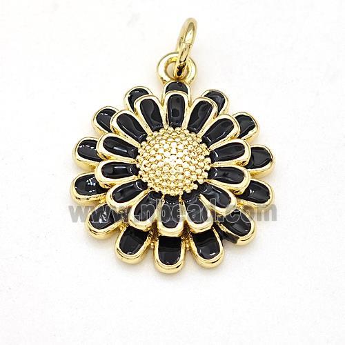 Copper Sunflower Pendant Black Enamel Gold Plated