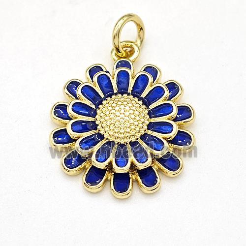 Copper Sunflower Pendant Blue Enamel Gold Plated