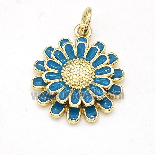 Copper Sunflower Pendant Blue Enamel Gold Plated