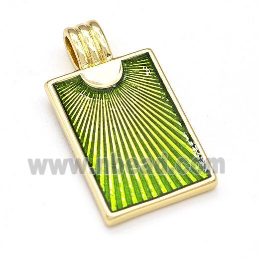 Copper Sun Pendant Green Painted Rectangle Gold Plated