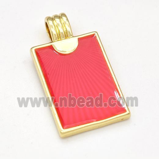 Copper Sun Pendant Red Painted Rectangle Gold Plated