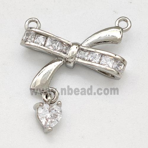 Copper Bow Pendant Pave Zirconia 2loops Platinum Plated