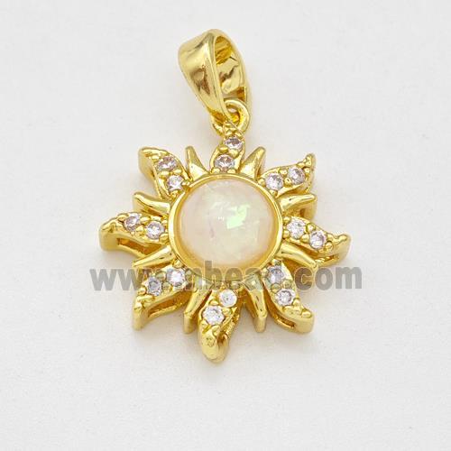 Copper Sun Pendant Pave White Fire Opal Zirconia Gold Plated