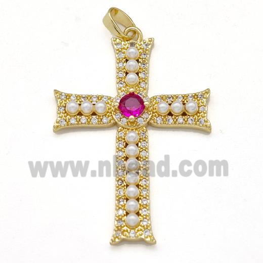 Copper Cross Pendant Pave Pearlized Resin Zirconia Gold Plated