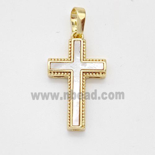 Copper Cross Pendant Pave Shell Gold Plated