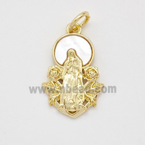 Jesus Charms Copper Pendant Pave Shell Gold Plated