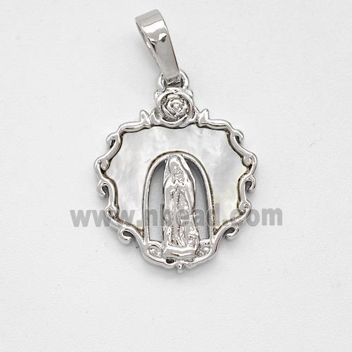 Jesus Charms Copper Pendant Pave Shell Platinum Plated