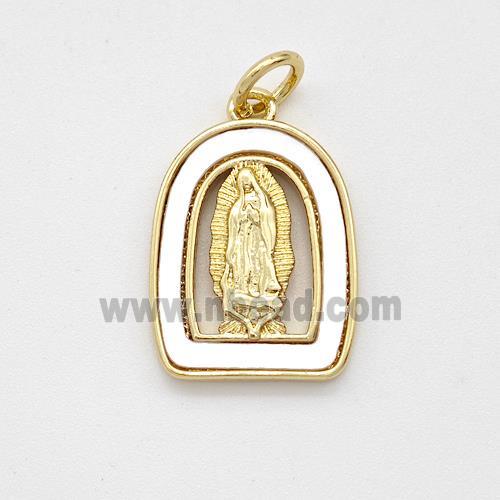 Virgin Mary Charms Copper Pendant Pave Shell Gold Plated