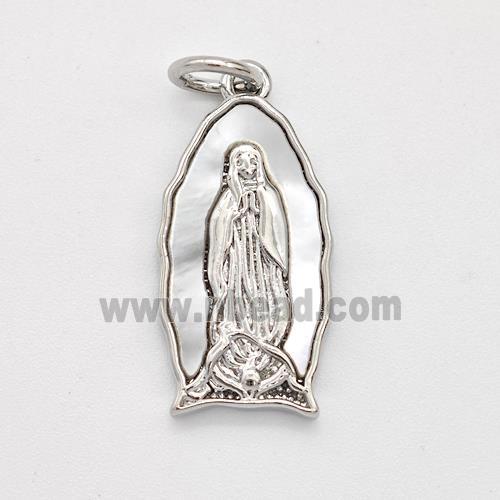 Jesus Charms Copper Pendant Pave Shell Platinum Plated