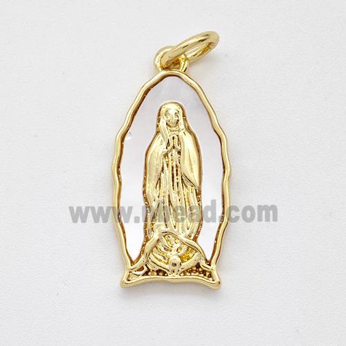 Jesus Charms Copper Pendant Pave Shell Gold Plated