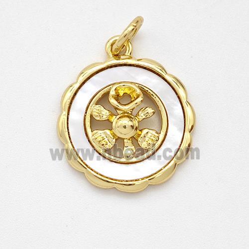 Copper Flower Pendant Pave Shell Gold Plated