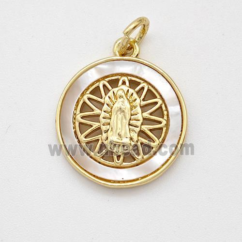 Virgin Mary Charms Copper Pendant Pave Shell Gold Plated