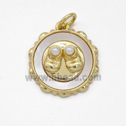 Copper Circle Pendant Pave Shell Gold Plated